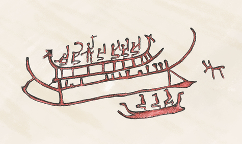 Vyobrazení dochované skalní rytiny s lodí